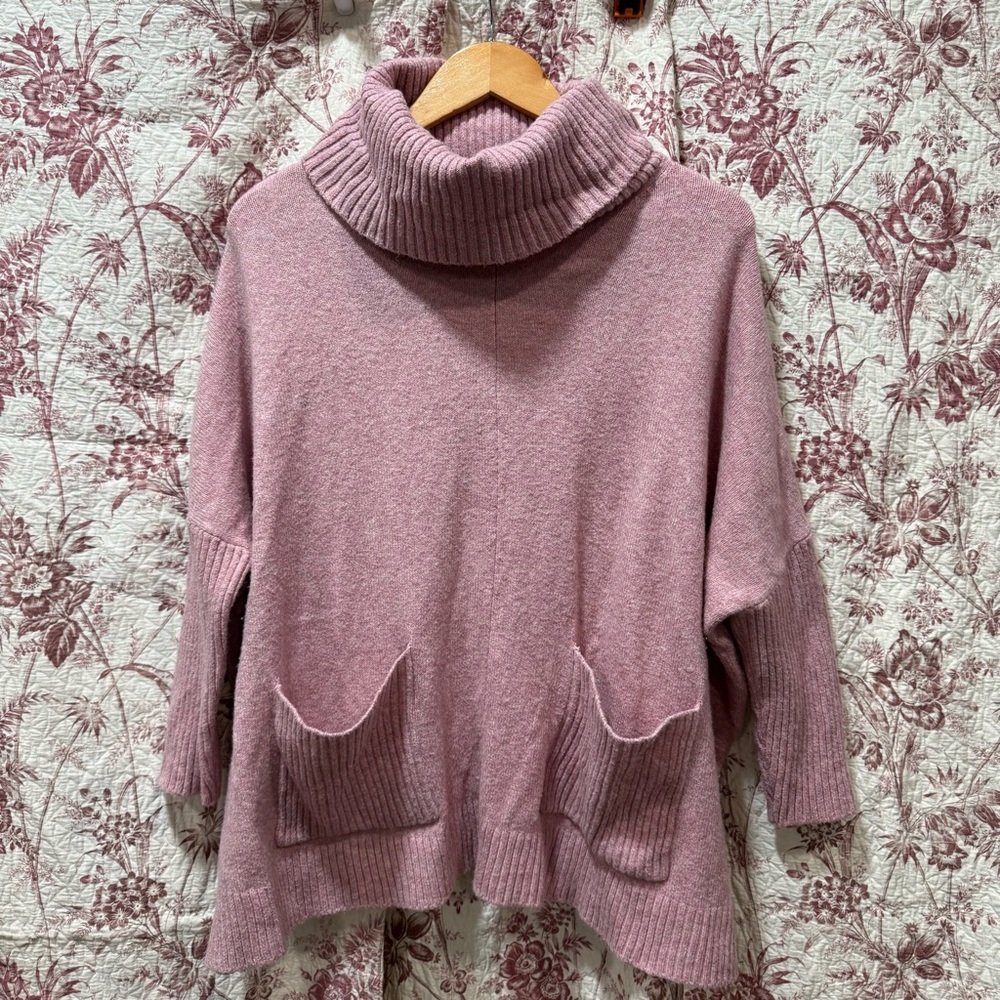 LOFT Pink Cowl Neck Sweater with Front Pockets Size M